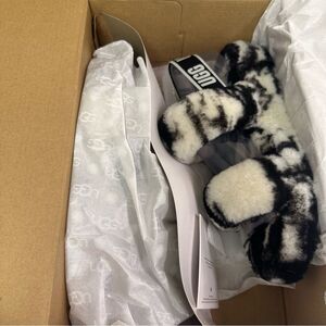 New Ugg Oh Yeah Marble Slide Slipper Sandals Black White